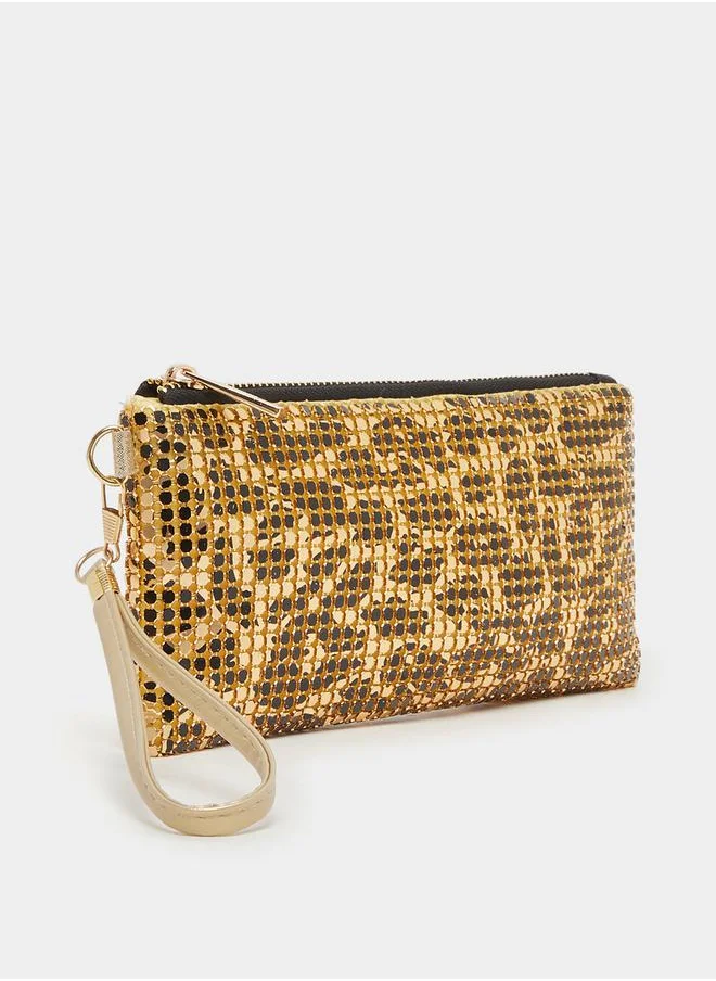 Styli Embellished Clutch with Zip Closure