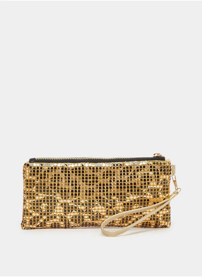 Styli Embellished Clutch with Zip Closure