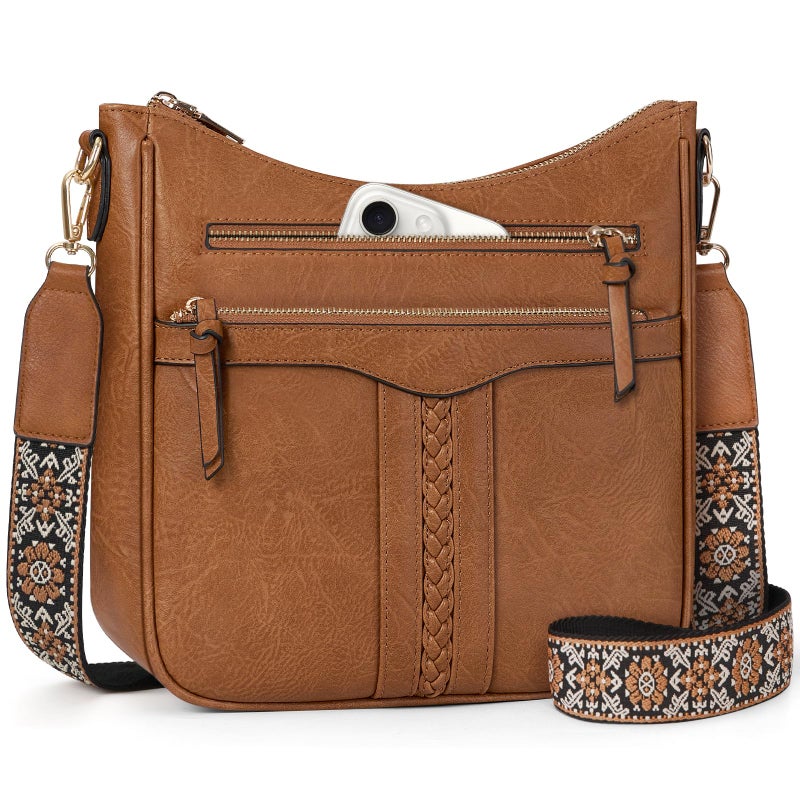 RAINSMORE Crossbody Bags for Women, 7 Pockets Crossbody Purses Lightweight Leather Shoulder Handbags for Travel - Image 1