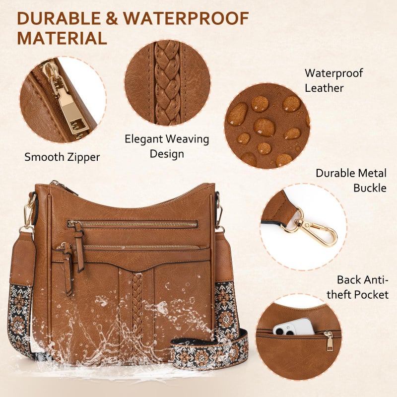 RAINSMORE Crossbody Bags for Women, 7 Pockets Crossbody Purses Lightweight Leather Shoulder Handbags for Travel - Image 5