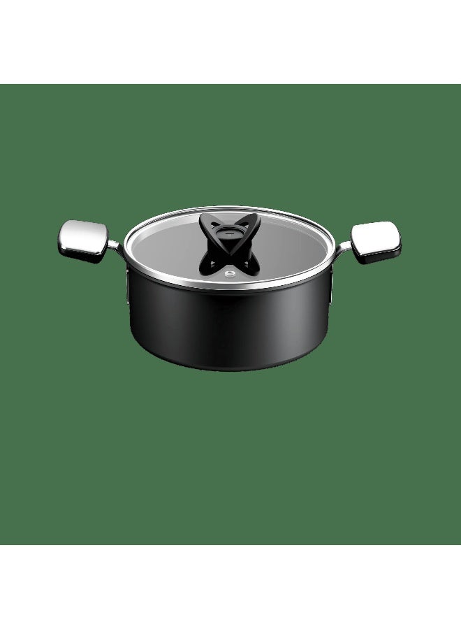 تيفال TEFAL Excellence+ Stewpot 20 cm + Lid | Stackable Design | Non-Stick | Induction Compatible | 2-3 People | G3284443 Black 20cm - Image 1