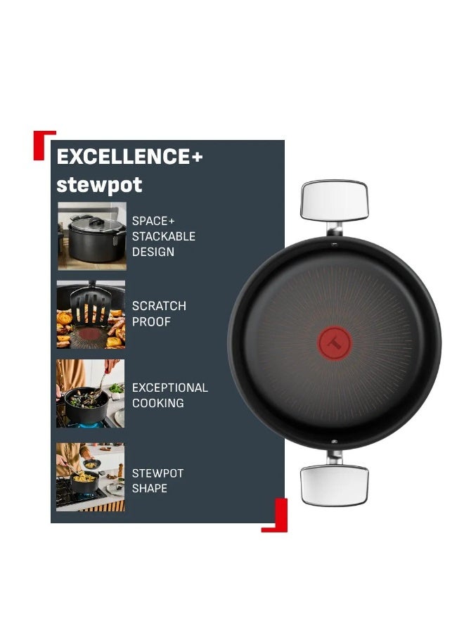تيفال TEFAL Excellence+ Stewpot 20 cm + Lid | Stackable Design | Non-Stick | Induction Compatible | 2-3 People | G3284443 Black 20cm - Image 3