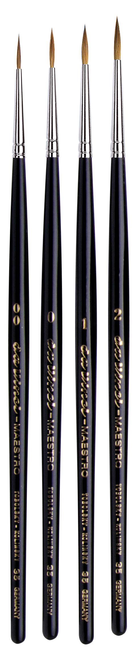 da Vinci Brushes Watercolor Set 5538a2 - Maestro Kolinsky Red Sable 4 Brush Set - Long Tapered Rounds - Series 35 Sizes 2/0, 0, 1 & 2, 1 count, Black - Image 2