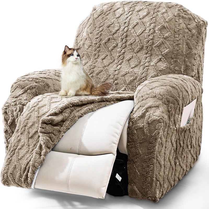 JOKIVTOU Recliner Chair Covers 4-Pieces Reclining Chair Slipcovers with Pocket& Elastic Bottom, Soft Feel Fitted Lazy Boy Sofa Couch Cover Washable, Stretch Recliner Furniture Protector - Image 1