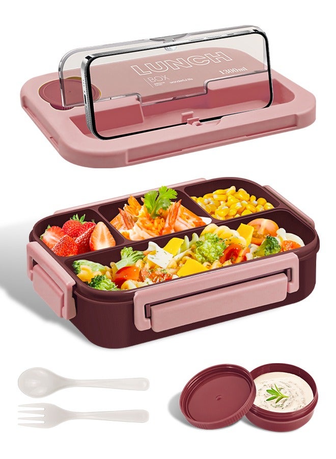 ANYOUI Versatile 4-Compartment Bento Box, Lunch Box for Adults Men Women, Leak-Resistant, Lunchable Food Container with Utensils, Sauce Jar, Microwave & Dishwasher Safe - Image 1