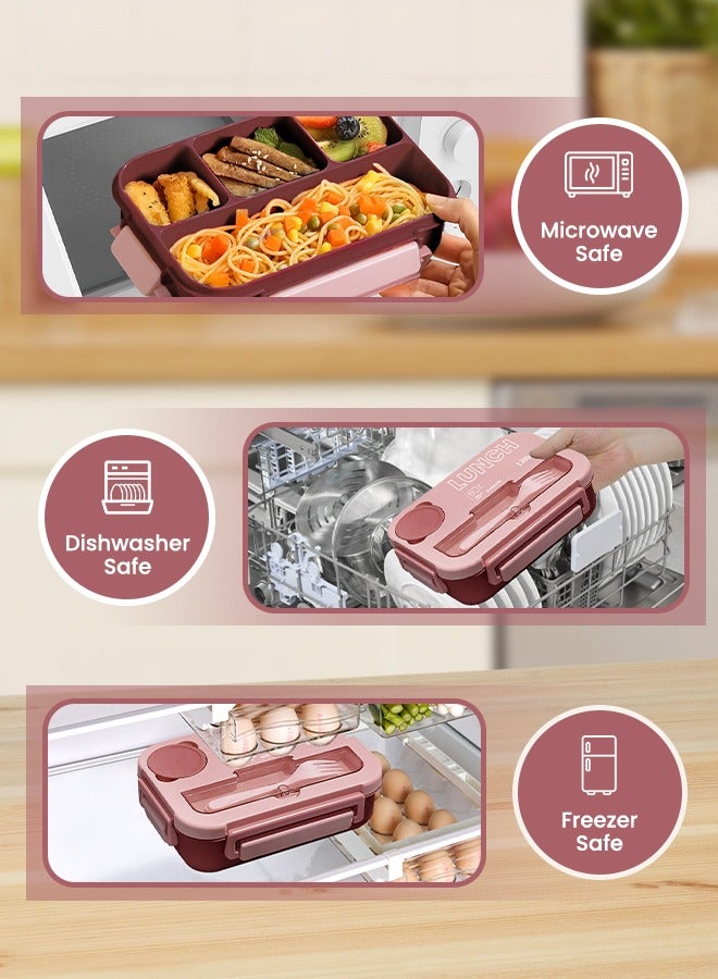 ANYOUI Versatile 4-Compartment Bento Box, Lunch Box for Adults Men Women, Leak-Resistant, Lunchable Food Container with Utensils, Sauce Jar, Microwave & Dishwasher Safe - Image 5