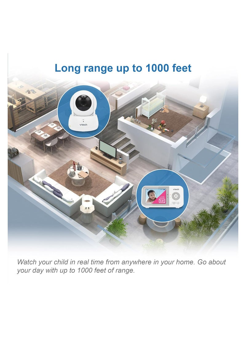 vtech - VM923 Video Baby Monitor, 19 Hour Battery Life, 1000ft Long Range, Pan Tilt Zoom, Enhanced Night Vision, 2.8 inch Screen, 2 Way Audio Talk, Temperature Sensor, Power Saving Mode and Lullabies - Image 1