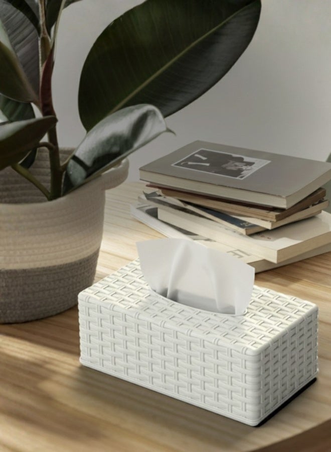 Marcolo Plastic Tissue Box Cover – Rattan Design, Lightweight, Durable & Easy to Clean (25×14×9 cm) - Image 1