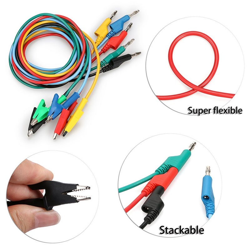 Sumnacon Multimeter Banana Plug to Crocodile Alligator Clip Test Probe, 5PCS 4mm Stackable Colorful Silicone Banana Plug to Alligator Clip Test Probe Lead Wire Cable 1M - Image 2