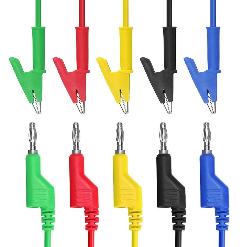 Sumnacon Multimeter Banana Plug to Crocodile Alligator Clip Test Probe, 5PCS 4mm Stackable Colorful Silicone Banana Plug to Alligator Clip Test Probe Lead Wire Cable 1M - Image 3