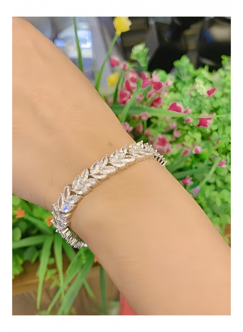 HALAMODO Women's Inlaid Zircon Bracelet Classic Wheat Shaped Bracelet with Cubic Shinny Zircon Hypoallergenic Nickel-Free Zirconia Jewelry Showing Sophisticated and Elegance - Image 2