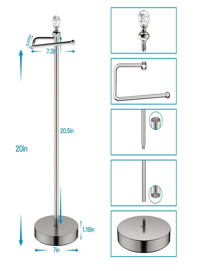 ROLABAM Toilet Paper Holder Stand with Crystal Head, Brushed Nickel Toilet Paper Holder Free Standing 24.4" H, Stand Up Toilet Paper Roll Holder for Bathroom, Floor Toilet Paper Storage - Image 5