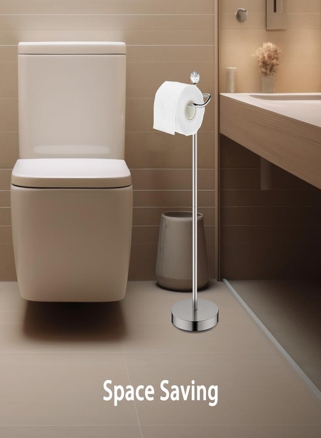 ROLABAM Toilet Paper Holder Stand with Crystal Head, Brushed Nickel Toilet Paper Holder Free Standing 24.4" H, Stand Up Toilet Paper Roll Holder for Bathroom, Floor Toilet Paper Storage - Image 3