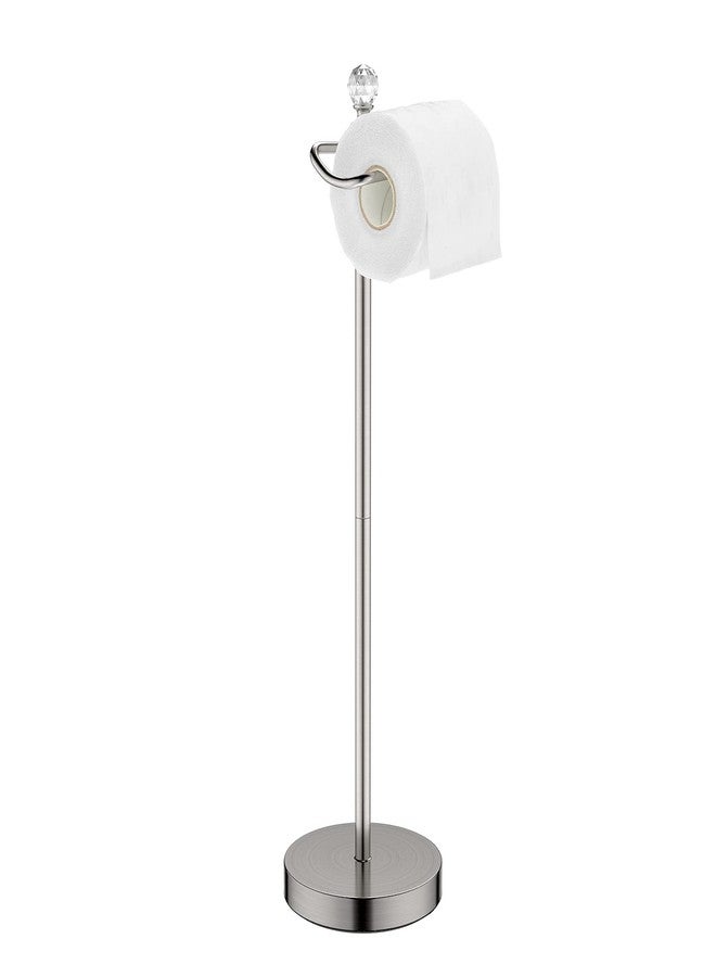 ROLABAM Toilet Paper Holder Stand with Crystal Head, Brushed Nickel Toilet Paper Holder Free Standing 24.4" H, Stand Up Toilet Paper Roll Holder for Bathroom, Floor Toilet Paper Storage - Image 1
