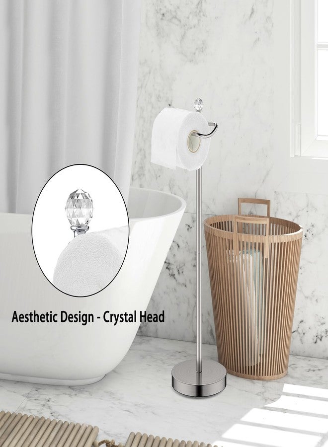 ROLABAM Toilet Paper Holder Stand with Crystal Head, Brushed Nickel Toilet Paper Holder Free Standing 24.4" H, Stand Up Toilet Paper Roll Holder for Bathroom, Floor Toilet Paper Storage - Image 2