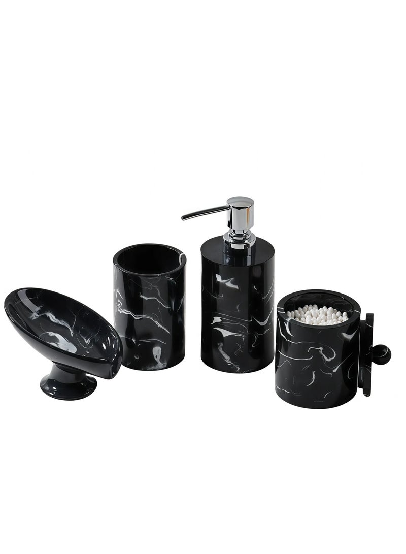 JiFENG 4pcs Bathroom Set Marble Resin - Soap Dispenser,Soap Dish,Toothbrush Cup & Cotton Swab Holder - Modern Vanity Countertop Bathroom Decor for Home (Black) ﻿ - Image 1