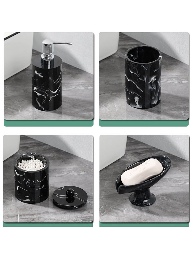 JiFENG 4pcs Bathroom Set Marble Resin - Soap Dispenser,Soap Dish,Toothbrush Cup & Cotton Swab Holder - Modern Vanity Countertop Bathroom Decor for Home (Black) ﻿ - Image 2