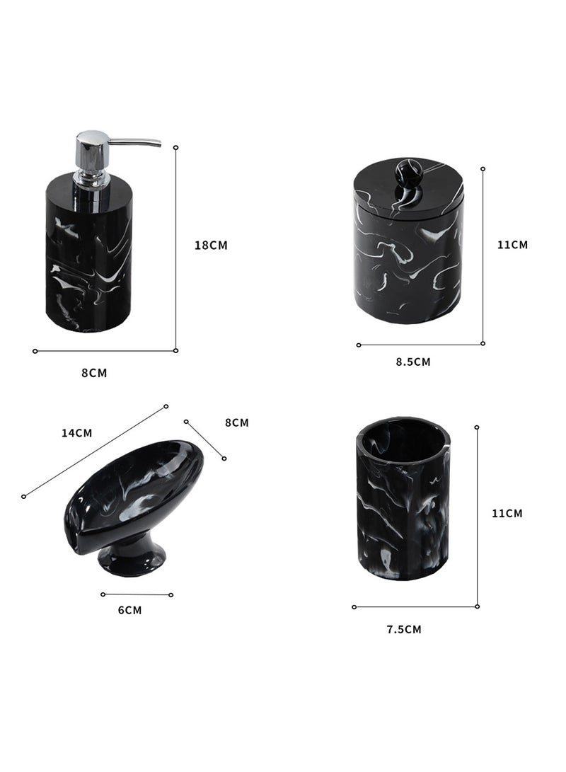 JiFENG 4pcs Bathroom Set Marble Resin - Soap Dispenser,Soap Dish,Toothbrush Cup & Cotton Swab Holder - Modern Vanity Countertop Bathroom Decor for Home (Black) ﻿ - Image 3