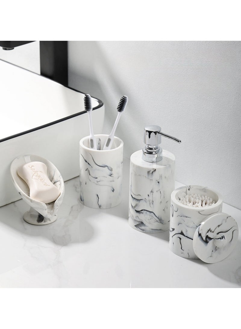 JiFENG 4pcs Bathroom Set Marble Resin - Soap Dispenser,Soap Dish,Toothbrush Cup & Cotton Swab Holder - Modern Vanity Countertop Bathroom Decor for Home (Black) ﻿ - Image 4