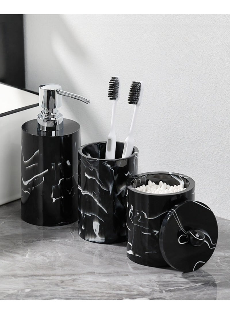 JiFENG 4pcs Bathroom Set Marble Resin - Soap Dispenser,Soap Dish,Toothbrush Cup & Cotton Swab Holder - Modern Vanity Countertop Bathroom Decor for Home (Black) ﻿ - Image 5