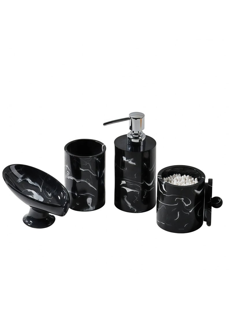 JiFENG طقم إكسسوارات حمام مكون من 4 قطع مع موزع صابون، وكوب فرشاة أسنان، وصحن صابون، وحامل أعواد قطنية - Image 1
