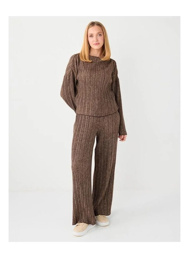 Jimmy Key Coffee Mélange Comfortable Cut Boat Neck Long Sleeve Knit Blouse.