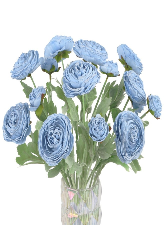 IPOPU Blue Ranunculus Artificial Flowers,5PCS Vintage Silk Peonies with Stems Real Look Faux Ranunculus Flowers for Wedding Party Garden Vase Home Decoration(Blue) - Image 1