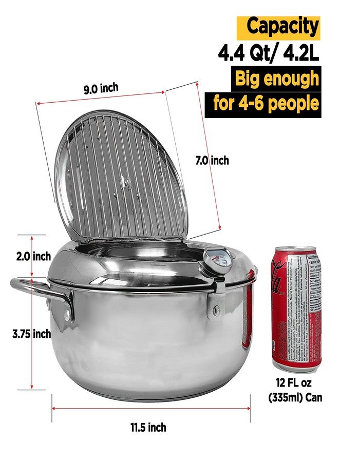 Saltlas Deep Fryer Pot (°F), 11"/4.4Qt (4.2 L) Extra Large Tempura Frying Pot with Lid, 304 Stainless Steel Fry Pot with Fahrenheit Temperature Control and Oil Drip Drain Rack - Image 5