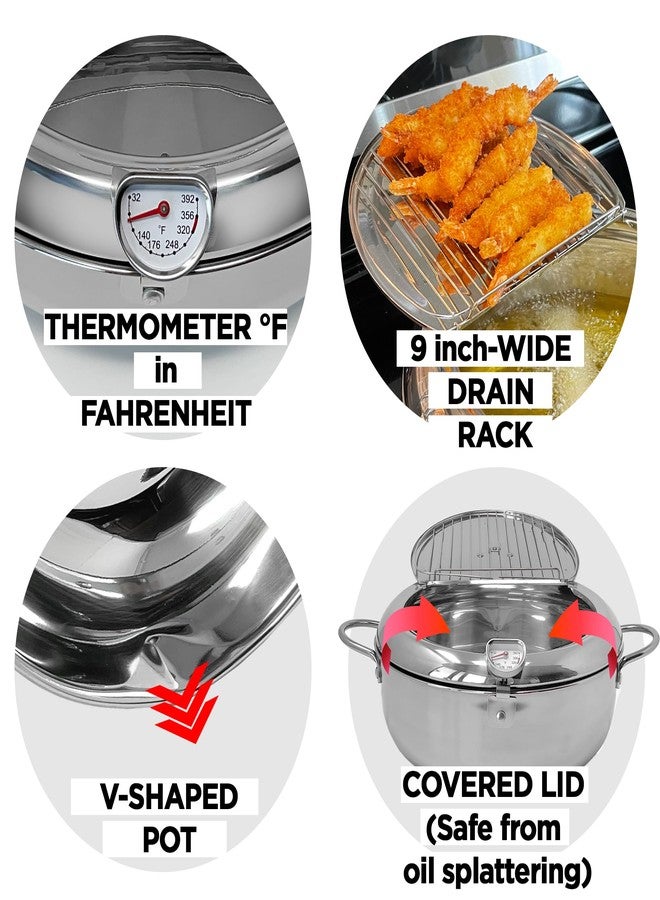 Saltlas Deep Fryer Pot (°F), 11"/4.4Qt (4.2 L) Extra Large Tempura Frying Pot with Lid, 304 Stainless Steel Fry Pot with Fahrenheit Temperature Control and Oil Drip Drain Rack - Image 3