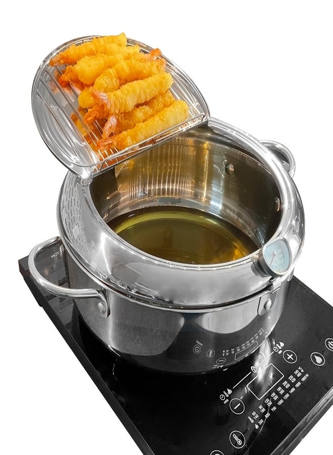Saltlas Deep Fryer Pot (°F), 11"/4.4Qt (4.2 L) Extra Large Tempura Frying Pot with Lid, 304 Stainless Steel Fry Pot with Fahrenheit Temperature Control and Oil Drip Drain Rack - Image 1