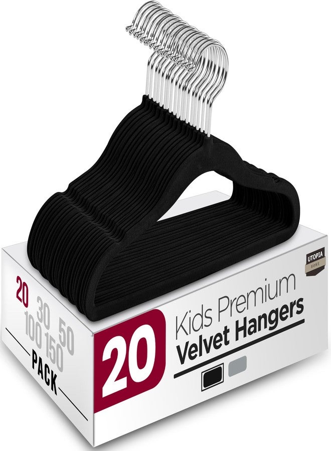 Utopia Home Kids Hangers Velvet (Pack of 20) - 11 Inch Durable Baby Hangers for Closet - Perfect Toddler Hangers for Everyday Use (Black) - Image 1