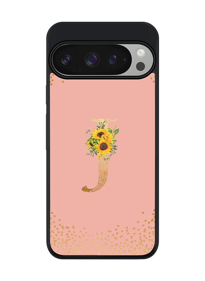 Stylizedd For Google Pixel 9 Pro Case,Slim fit Camera Protection, Shockproof Thin Phone cover - Custom Floral Monogram - J (Rose Pink )  - Image 1
