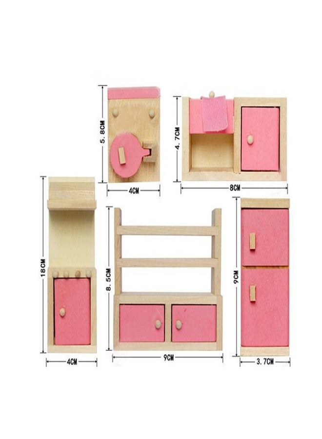 Kunhe Wooden Dollhouse Furniture Set Including Kitchen Bathroom Bedroom Kid Room for Dollhouse Pink Color - Image 2