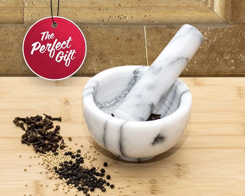 Greenco Mortar and Pestle Set, White Marble Stone Mortar and Pestle Grinding Bowl, Small 4.5 Inches, Kitchen Essential for Spices, Guacamole and More - Image 3