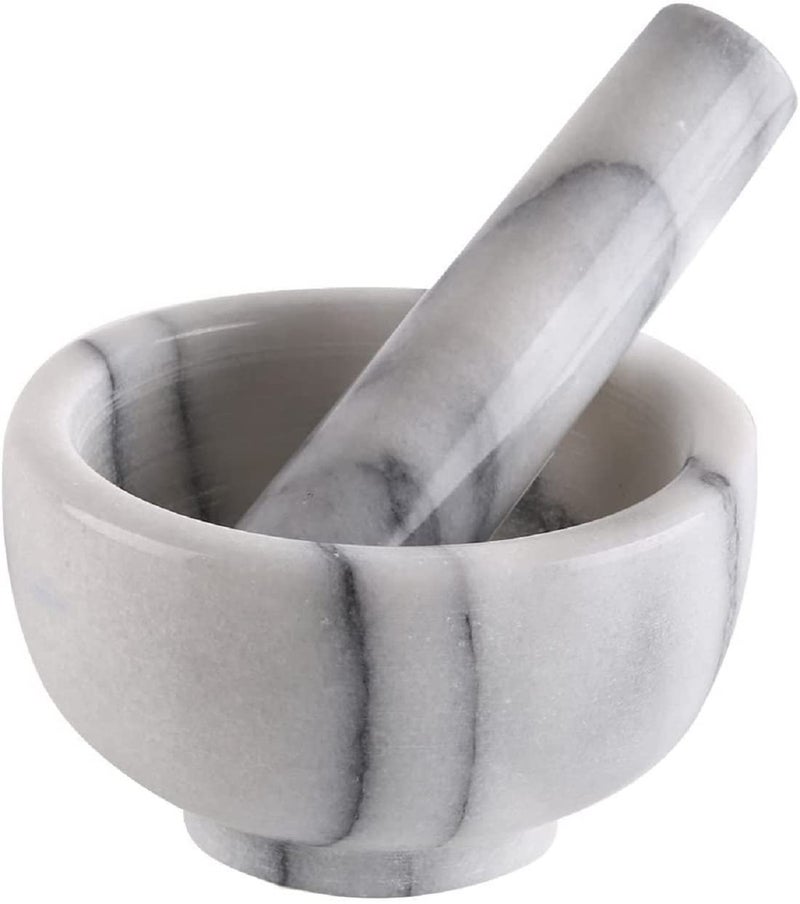 Greenco Mortar and Pestle Set, White Marble Stone Mortar and Pestle Grinding Bowl, Small 4.5 Inches, Kitchen Essential for Spices, Guacamole and More - Image 1