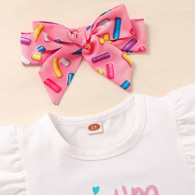 Viworld Toddler Baby Girl Clothes Two Sweet Birthday Outfit Short Sleeve Ruffle Top +Donut Skirts 2nd Birthday Outfits Girl 3Pcs - Image 2