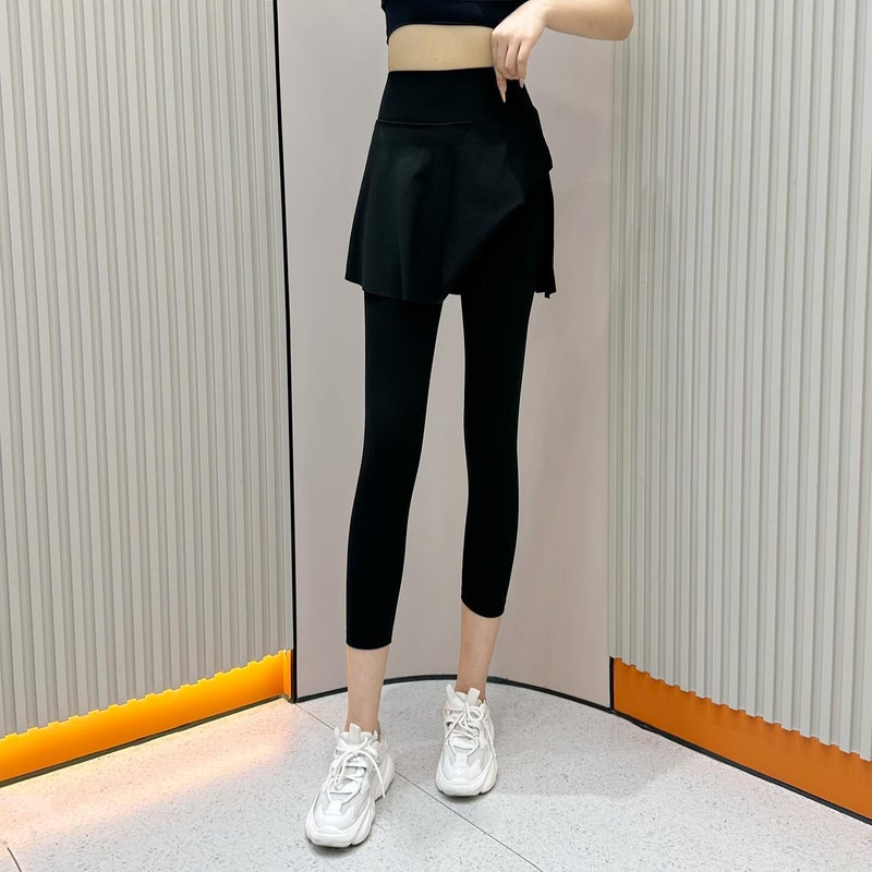 Summer High-Waist Capri Skirt Pants Fashion Yoga Black - Image 4
