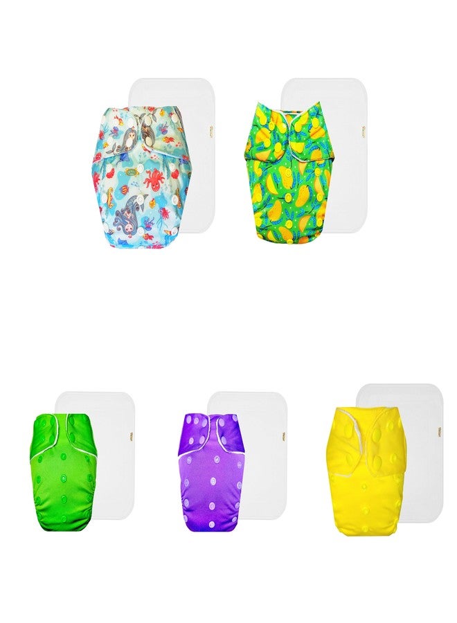 Dumbledo Premium Cloth Diaper with Cotton Insert (Pack of 5) | Dry Feel and Comfortable | Leakproof | Easy to Clean | All-Day Wear | 3 Months - 3 Years | Unisex Baby - Image 1