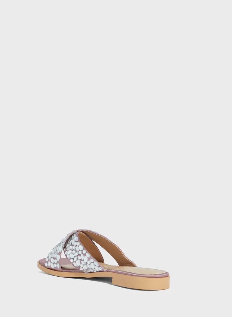 Khizana Jewel Encrusted Crossover Flat Sandals