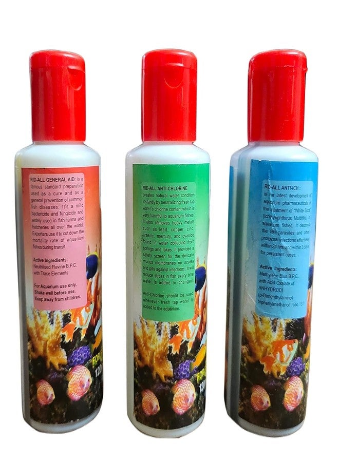 GAURVI ENTERPRISES 3 in 1 Aquarium Combo Starter Fish Medicine Pack 120Ml Each (Anti Chlorine, Anti Ich, General Aid) - Image 2