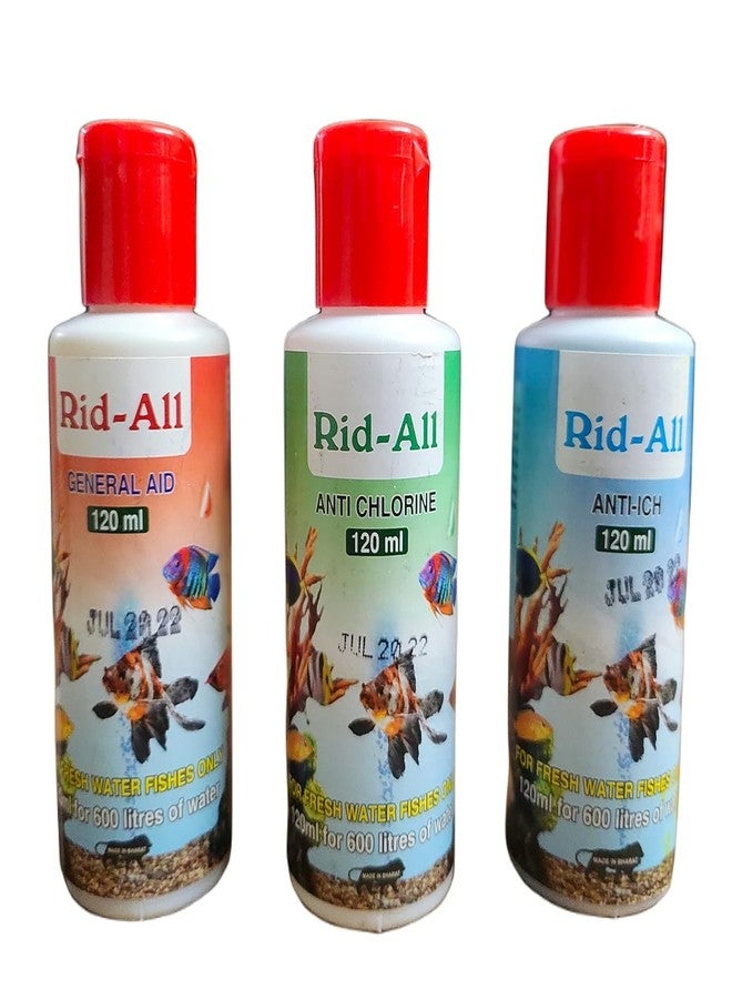 GAURVI ENTERPRISES 3 in 1 Aquarium Combo Starter Fish Medicine Pack 120Ml Each (Anti Chlorine, Anti Ich, General Aid) - Image 1