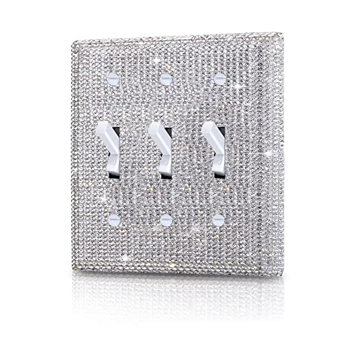 Gaocai Shiny Silver Rhinestones Wall Plate Cover Triple Toggle Light Switch Cover Durable Double Rhinestones Outlet Covers Wall Plate - Image 1