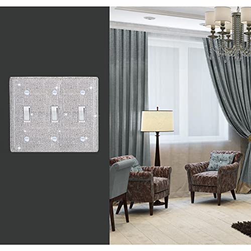 Gaocai Shiny Silver Rhinestones Wall Plate Cover Triple Toggle Light Switch Cover Durable Double Rhinestones Outlet Covers Wall Plate - Image 5