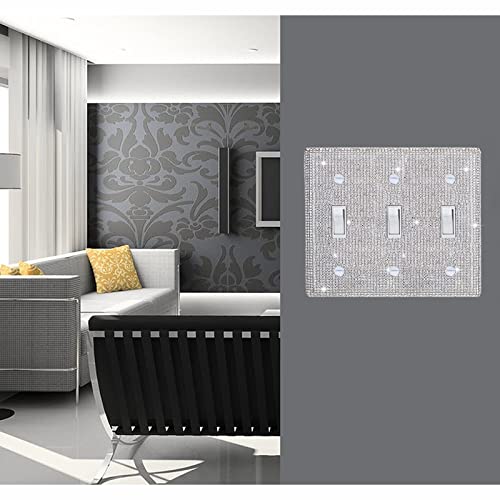 Gaocai Shiny Silver Rhinestones Wall Plate Cover Triple Toggle Light Switch Cover Durable Double Rhinestones Outlet Covers Wall Plate - Image 4