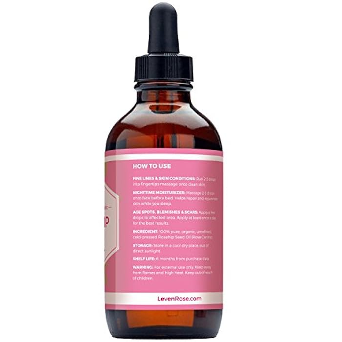 Leven Rose Rosehip Seed Oil for Face 4 oz - Pure Rosehip Oil for Face - Unrefined Cold Pressed Rosehip Oil for Body - Nighttime Face Moisturizer for Hair, Skin & Nails - Image 3
