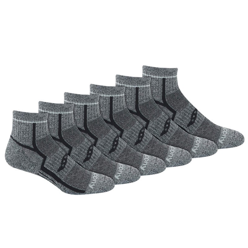 Saucony Men's RunDry Bolt Performance 6, 12 Quarter Socks, L-XL, Black White Marl (6 Pairs), Large