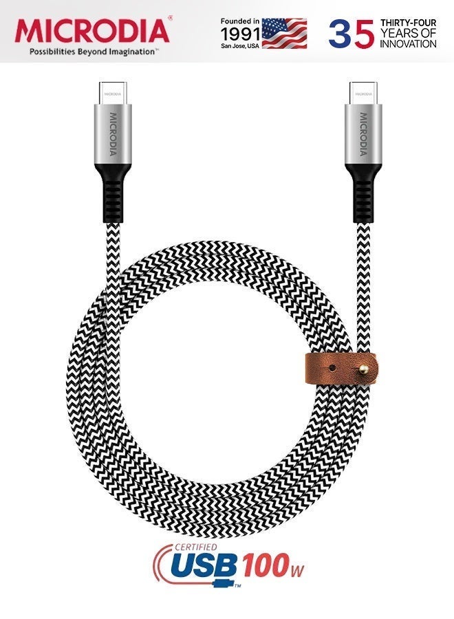 ميكروديا مايكروديا EXECable Tweed كابل USB-C إلى USB-C PD100W للشحن السريع، نقل بيانات بسرعة 480Mbps، نايلون مضفر ثلاثي الطبقات، شريحة E-Mark ذكية، بطول 1.3 متر أو 2.6 متر - Image 2
