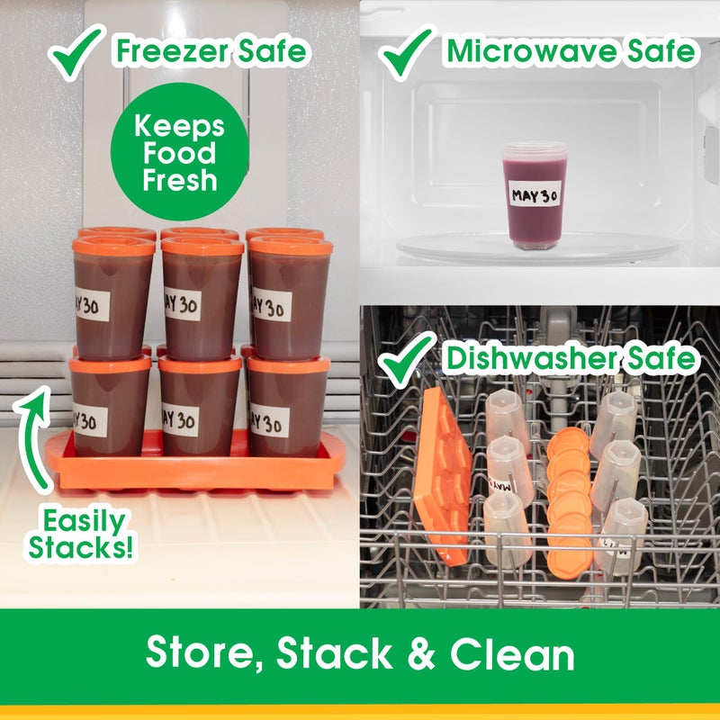 Sprout Cups Baby Food Storage Containers w Interlocking Lids, 6 Pack- 4oz Reusable Leakproof Plastic Jars w Locking Tray- Freezer, Microwave & Dishwasher Safe- BPA/PVC Free, Compatible with Bullet Blender - Image 3