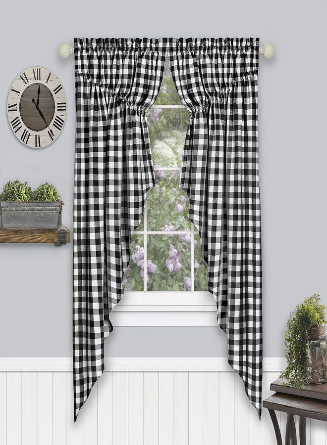 GoodGram 2 Pack Country Farmhouse Plaid Gingham Check Swag Valance Curtain Panels- Assorted Colors (Black) - Image 1