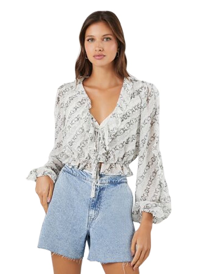 FOREVER 21 Chain Print Chiffon Top - Image 1